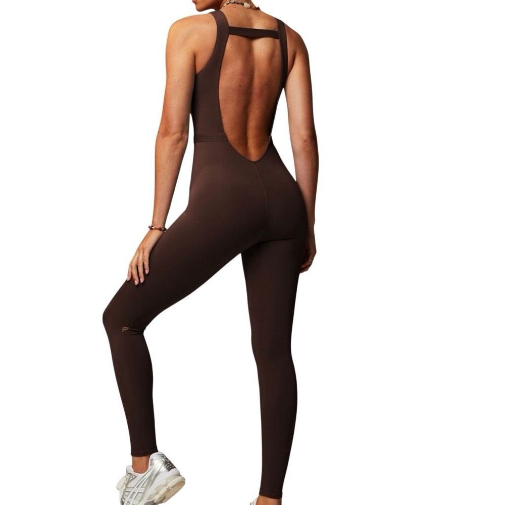 Fabletics Bodysuit Brown Backless Premium Shaping Motion 365 Jumpsuit UPF S